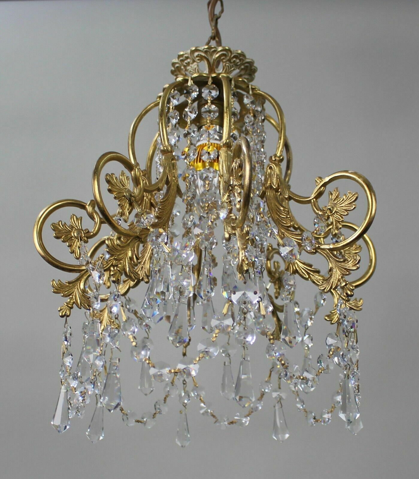 Elegant Vintage Crystal & Brass Chandelier photo for sale