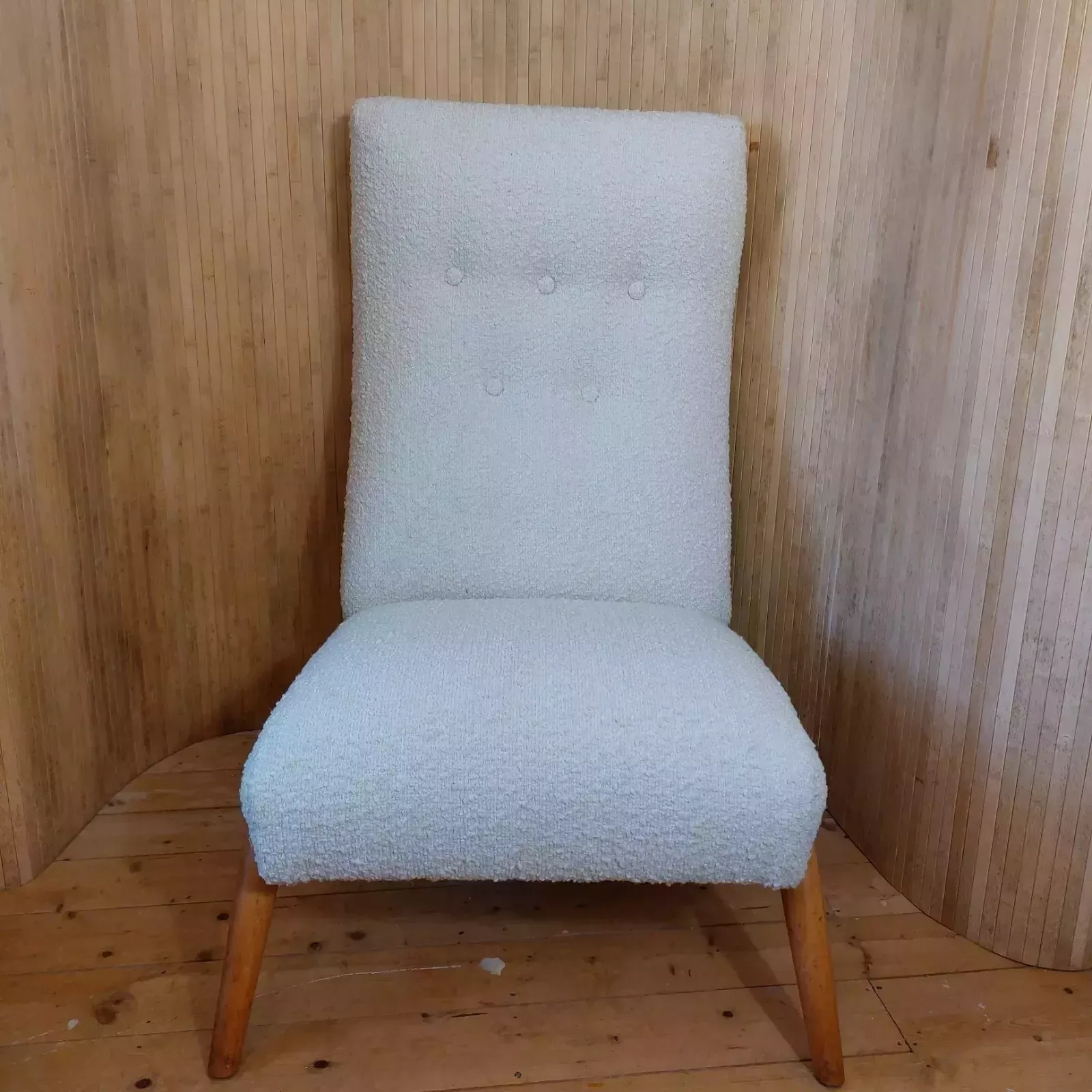 Fab Vintage Mid Century Modern Ernest Race High Back Lounge Chair White Boucle photo for sale