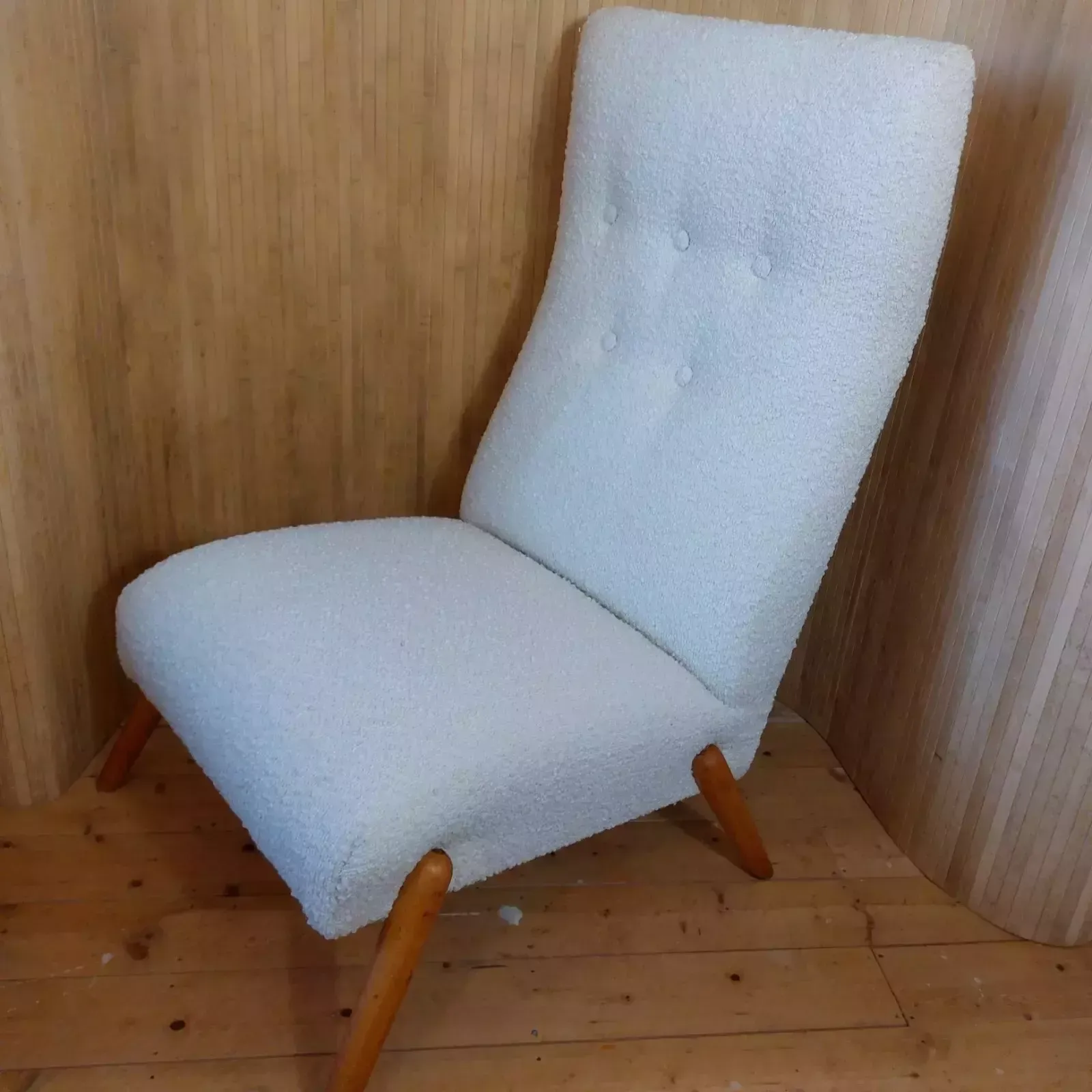 Fab Vintage Mid Century Modern Ernest Race High Back Lounge Chair White Boucle photo buy