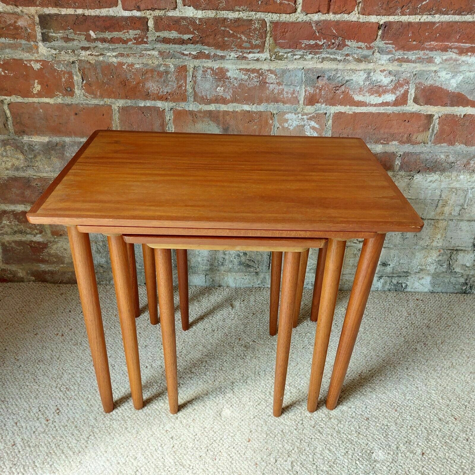 345.0 Fab Vintage Mcm 1960s Danish Set Of 3 Nesting Tables By H. W. Klein For Bramin photo