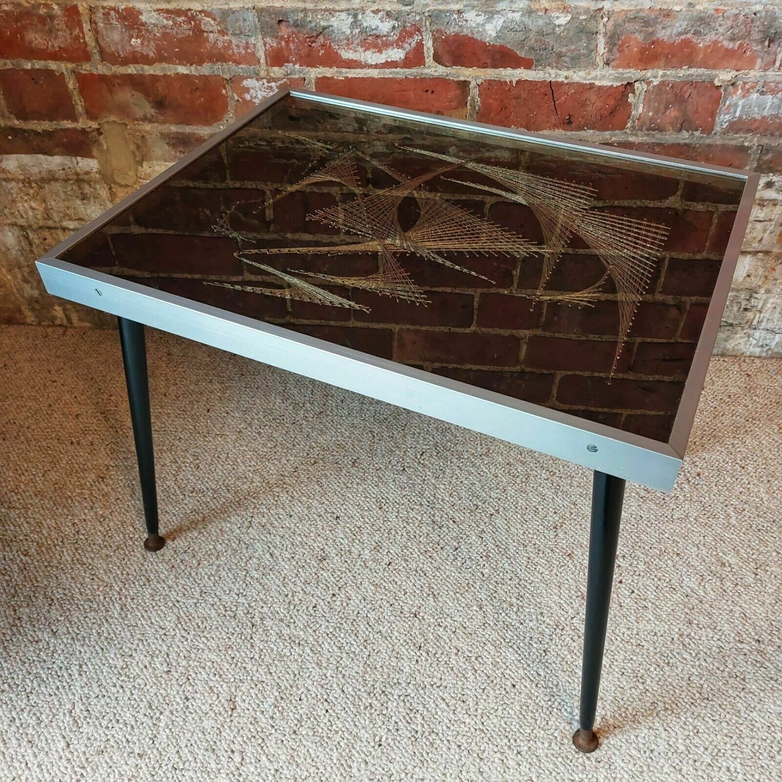 Fab Vintage Retro Metallic String Art Glass Top Occasional Side Coffee Table