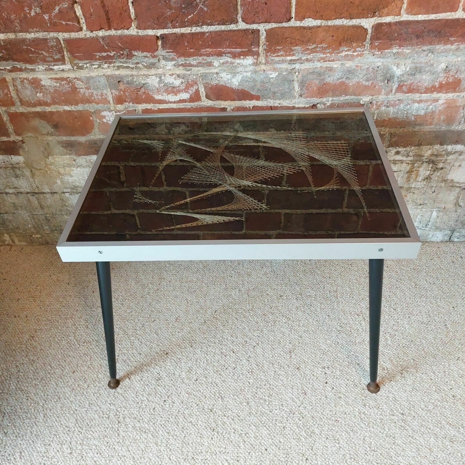 Fab Vintage Retro Metallic String Art Glass Top Occasional Side Coffee Table photo furniture