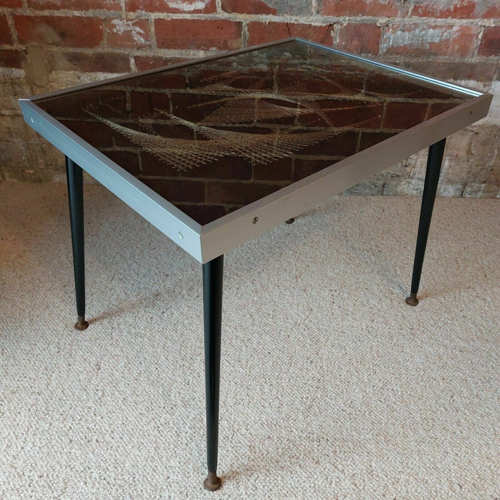 photo furniture Fab Vintage Retro Metallic String Art Glass Top Occasional Side Coffee Table