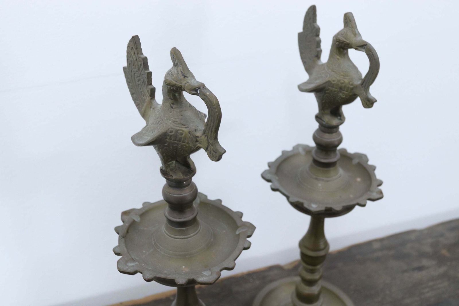 Brass Indian Temple Diya Oil Lamps Mid 20th Century photo vinterior