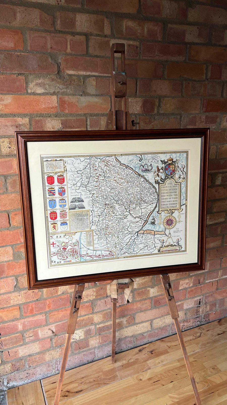 17th Century Lincolnshire   “The Countie And Citie Of Lyncolne” Map   1900’s Hand Coloured Reproduction