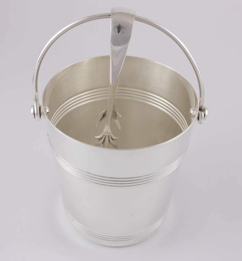 Home Decor Christofle Gallia France Silver Plate Ice Bucket Pail With Ice Tongs. photo
