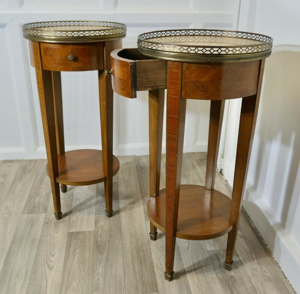A Pair Of French Circular Side Tables With Drawers photo Furniture