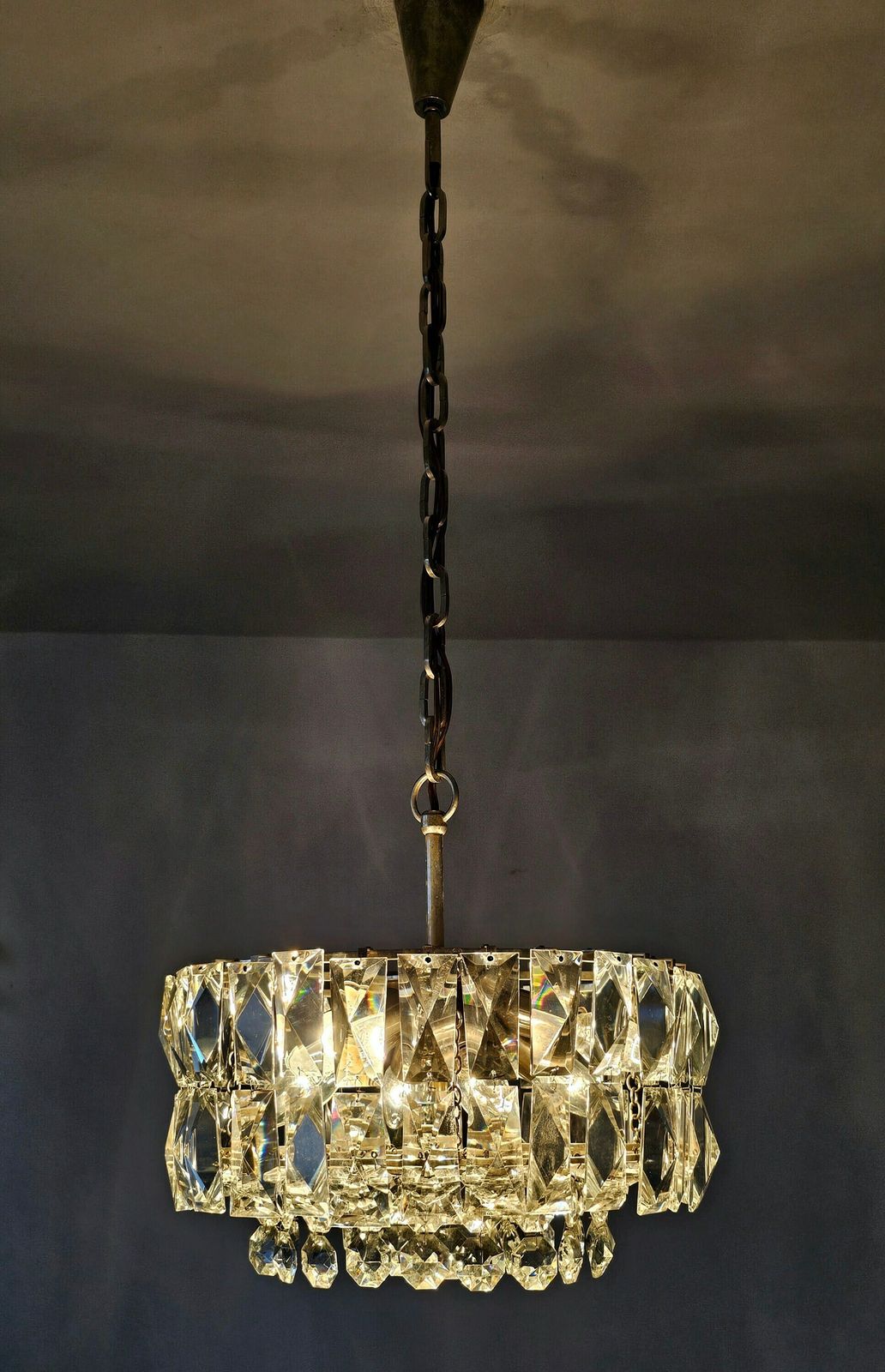 1 Of 3 Mid Century Modern Nickel Plated Crystal Chandelier By Bakalowits And Sohne // Made In Austria In 1960s photo buy