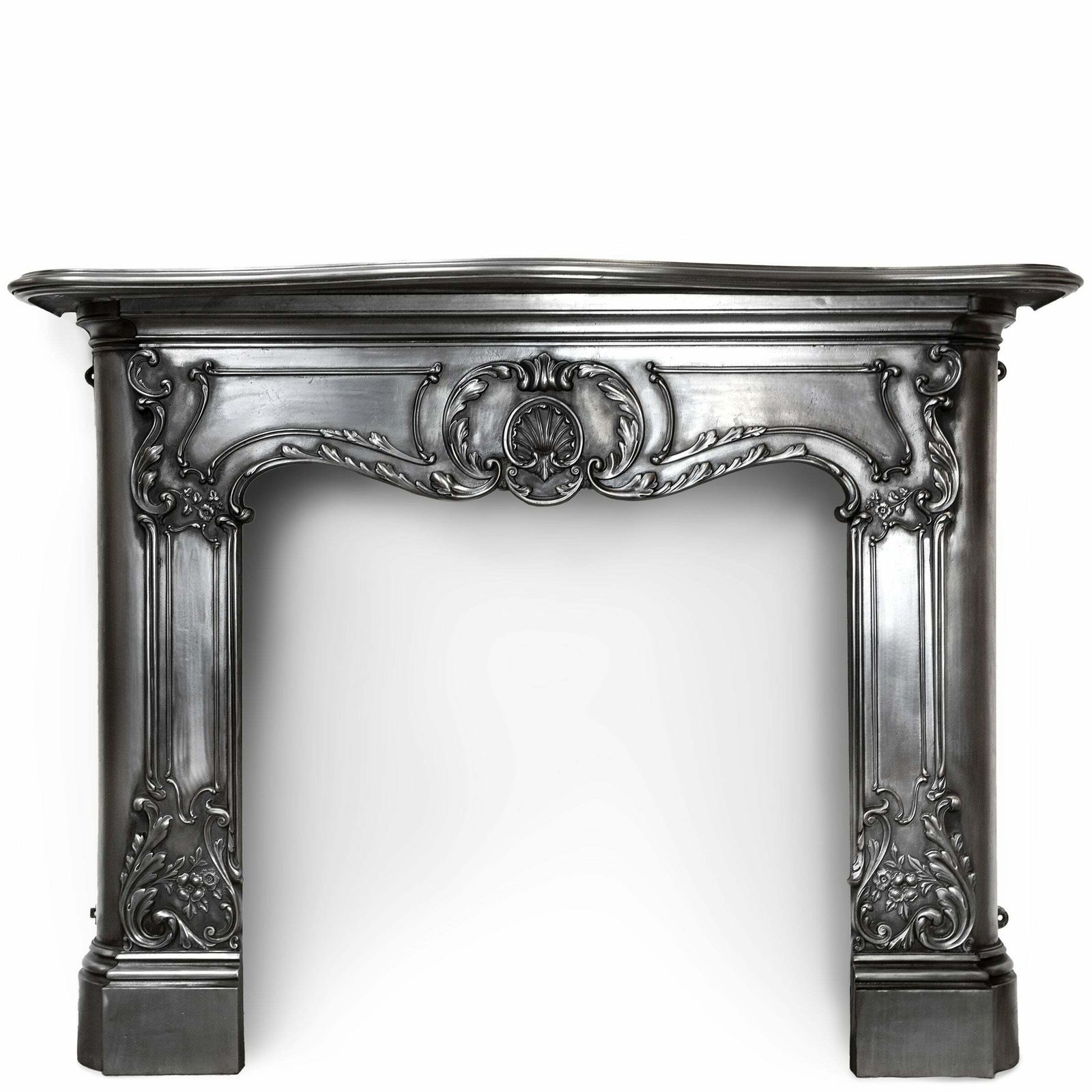 Antique Art Nouveau Ornate Polished Cast Iron Fireplace Surround