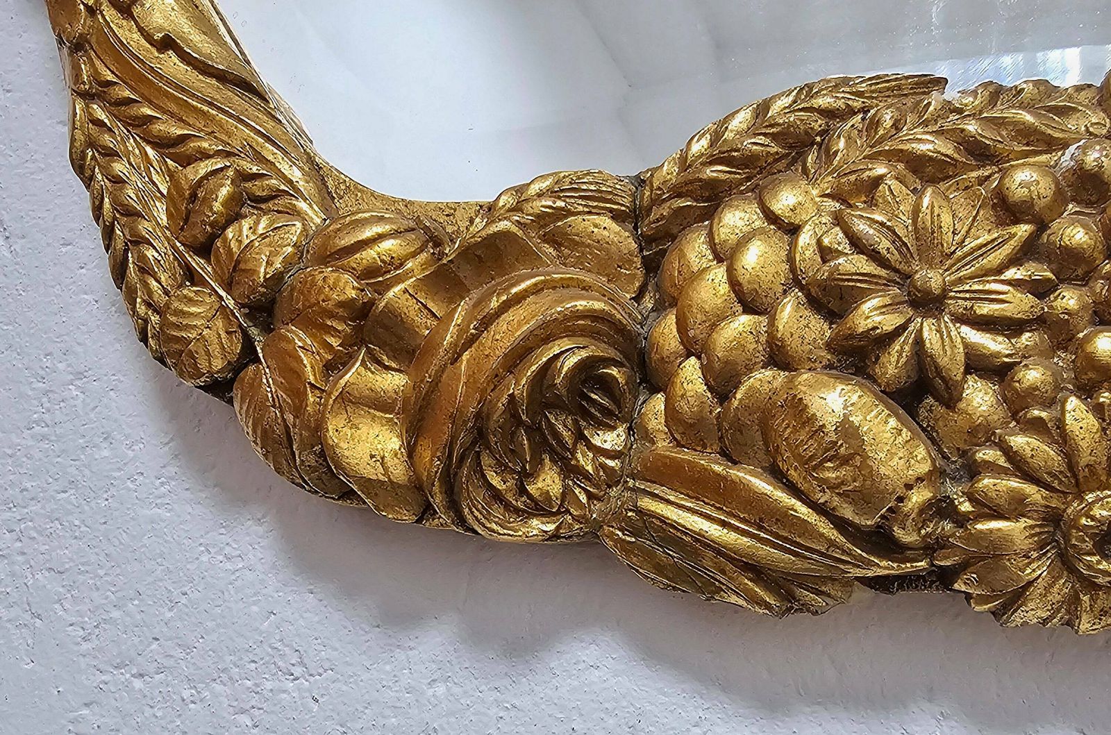 Antique French Floral Mirror With Floral Gilt Wood Hand Carved Frame // Made In France In 19th Century photo vintage