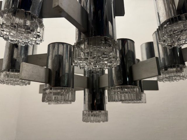 Large Italian Midcentury Chrome Crystal Chandelier 15 Lights photo 1350.0