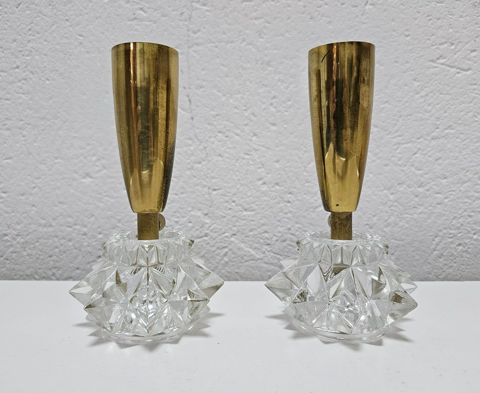 Pair Of Miniature Mid Century Modern Brass Table Lamps With Glass Base // Made In Austria In 1960s photo vintage