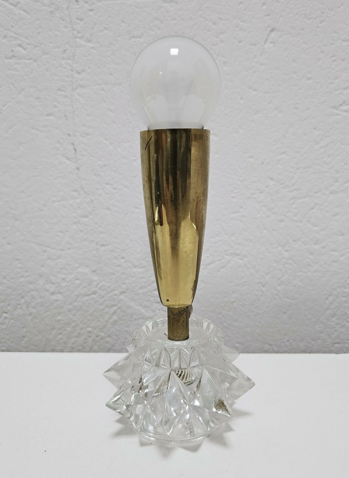 photo for sale Pair Of Miniature Mid Century Modern Brass Table Lamps With Glass Base // Made In Austria In 1960s