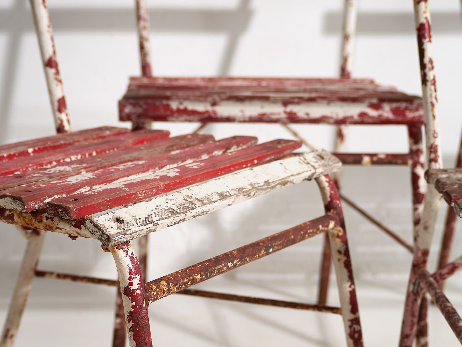 Antique Red And White Terrace Chairs (C.1920). Set Of 4 Pieces photo for sale