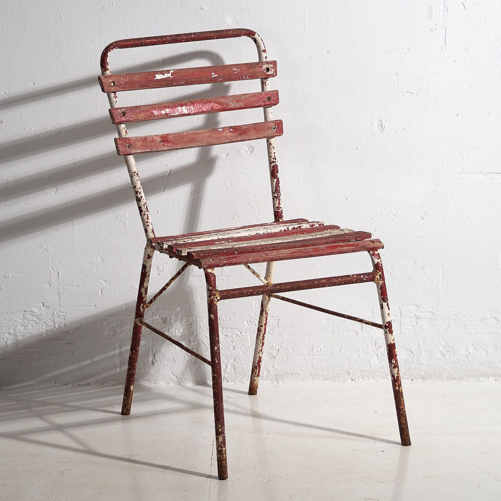 photo for sale Antique Red And White Terrace Chairs (C.1920). Set Of 4 Pieces