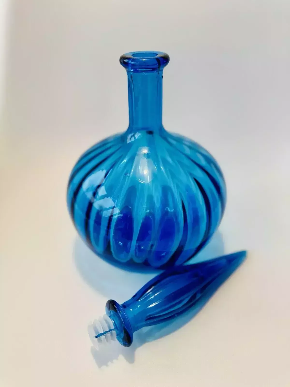 photo for sale Stunning 1960’s Blue Empoli Glass Onion Shaped Genie Bottle Made In Italy