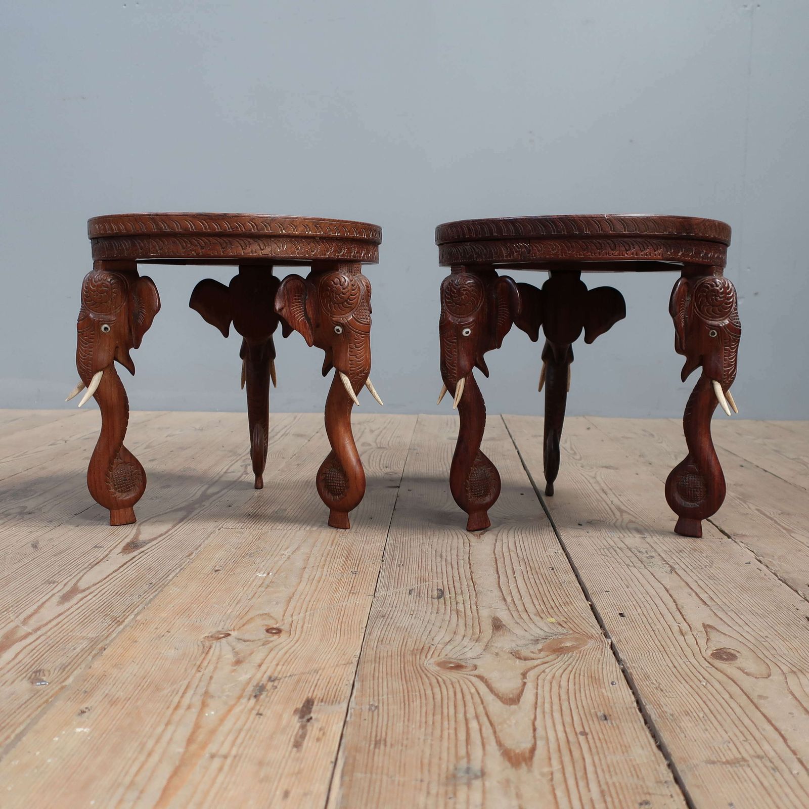 Pair Of Diminutive Anglo Indian Elephant Tables photo Furniture