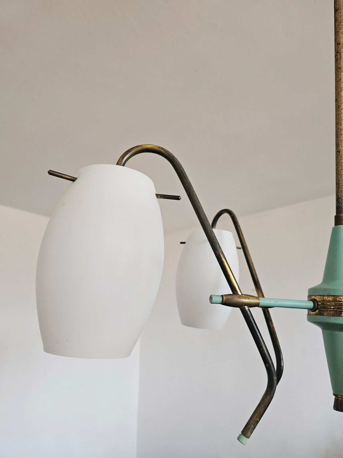 photo furniture Very Rare 5 Arm Chandelier By Stilux Milano With Opaline Glass Shades // Made In Italy In 1950s