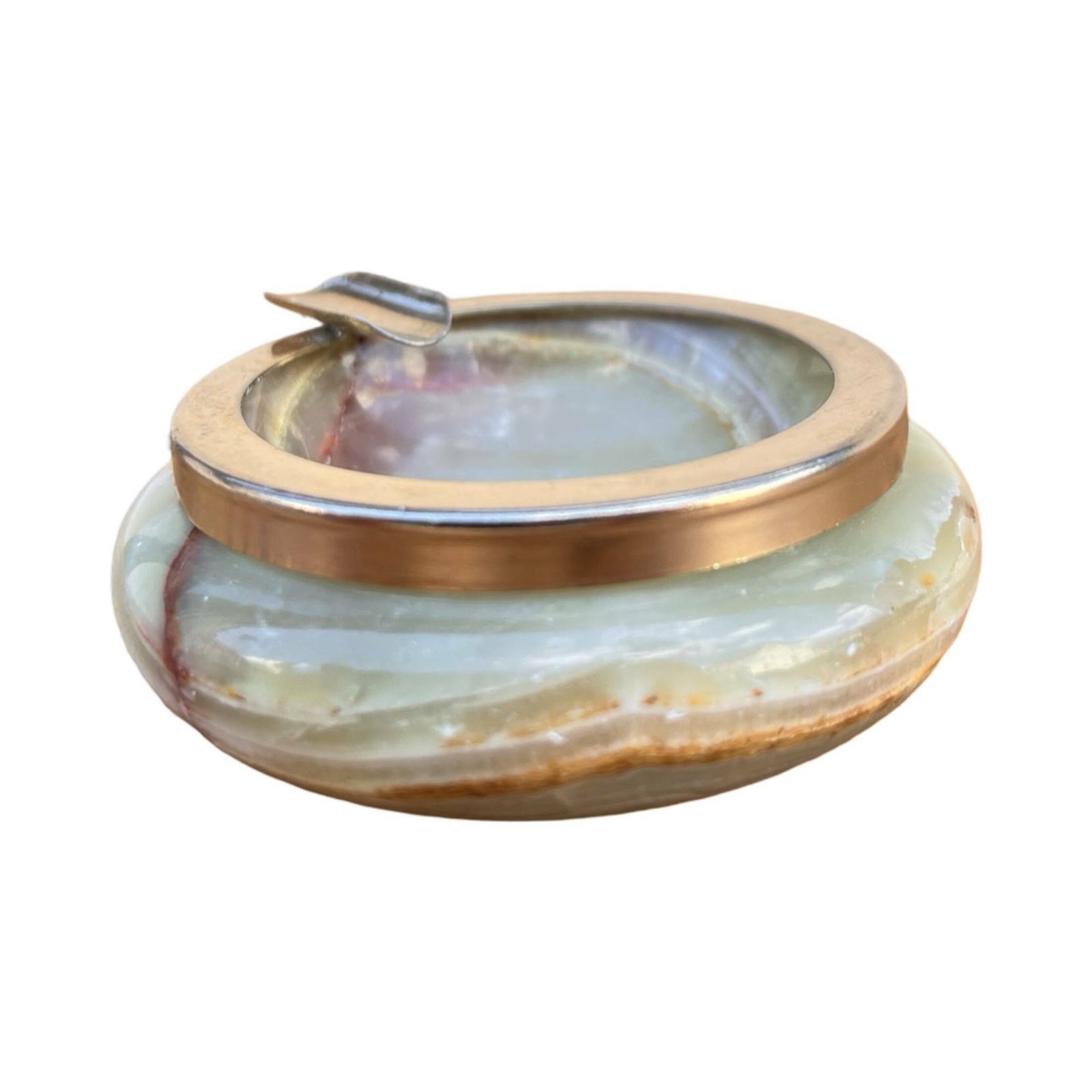 Small Alabaster Ashtray With Brass Fittings, Italy, 1970s. photo for sale