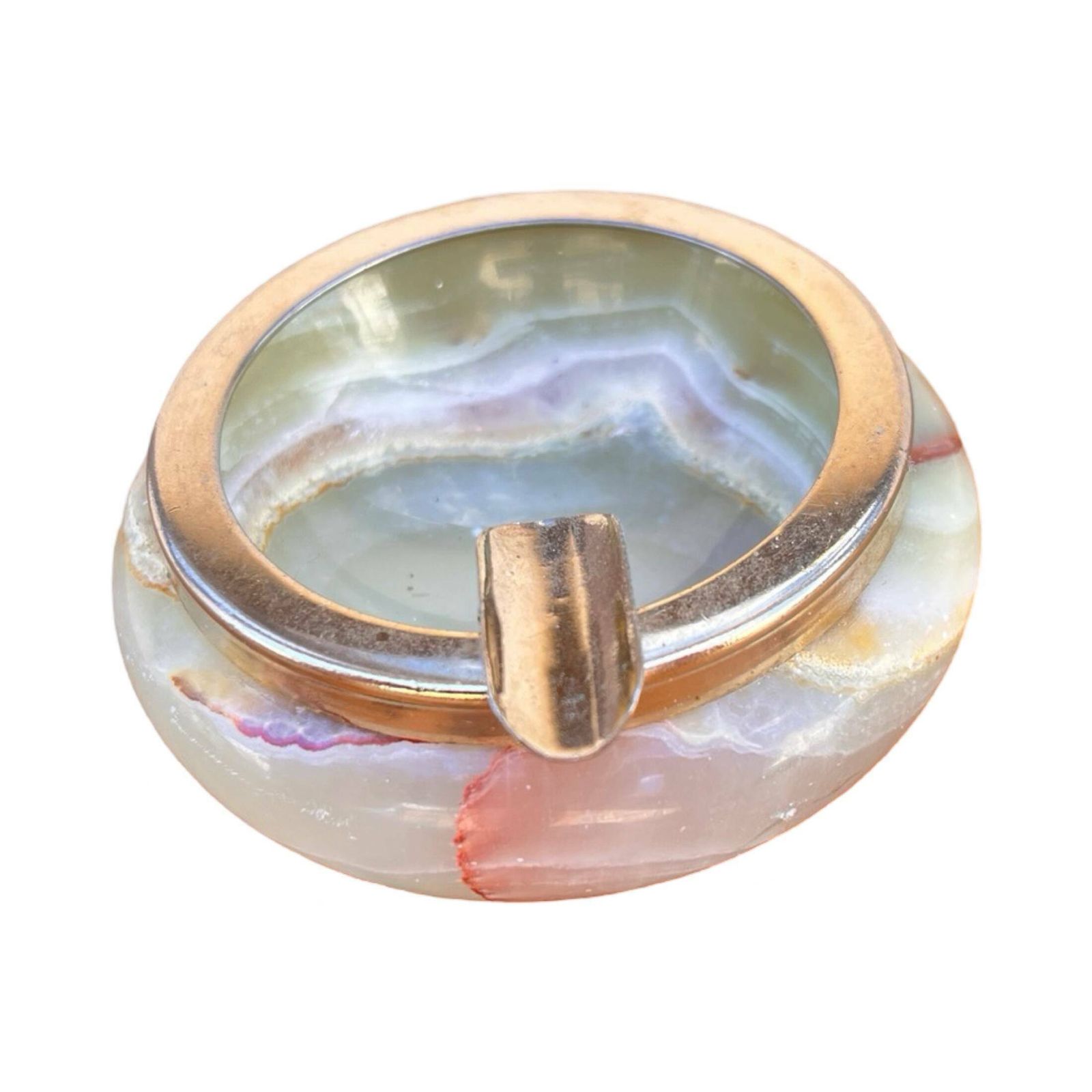 Small Alabaster Ashtray With Brass Fittings, Italy, 1970s. photo buy