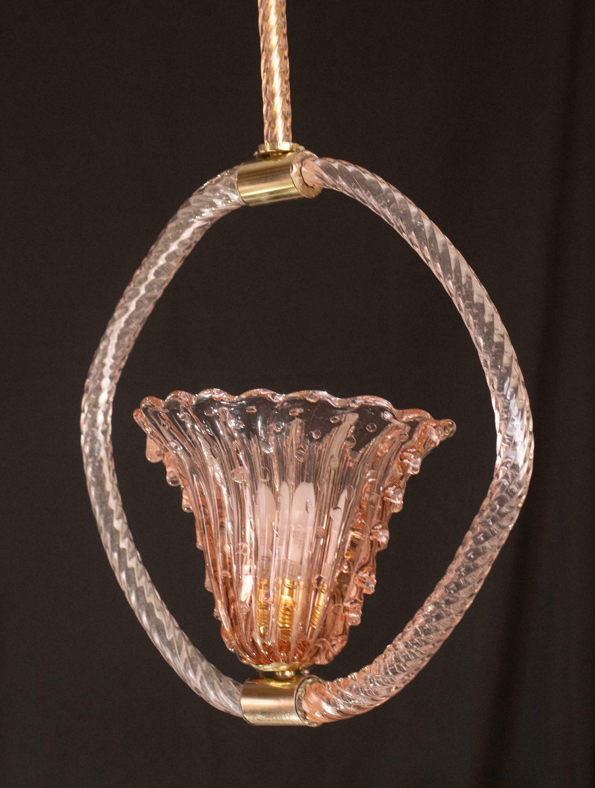 Pink Crown Art Deco Barovier E Toso Chandelier, "Bullicante" Glass Murano, 1940s photo vintage