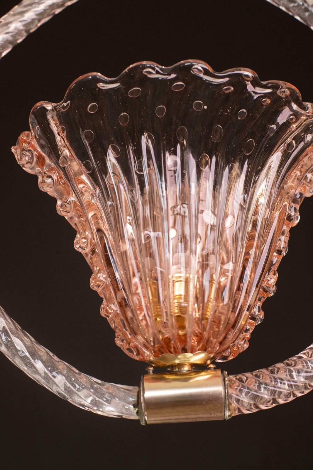 3487.0 Pink Crown Art Deco Barovier E Toso Chandelier, "Bullicante" Glass Murano, 1940s photo