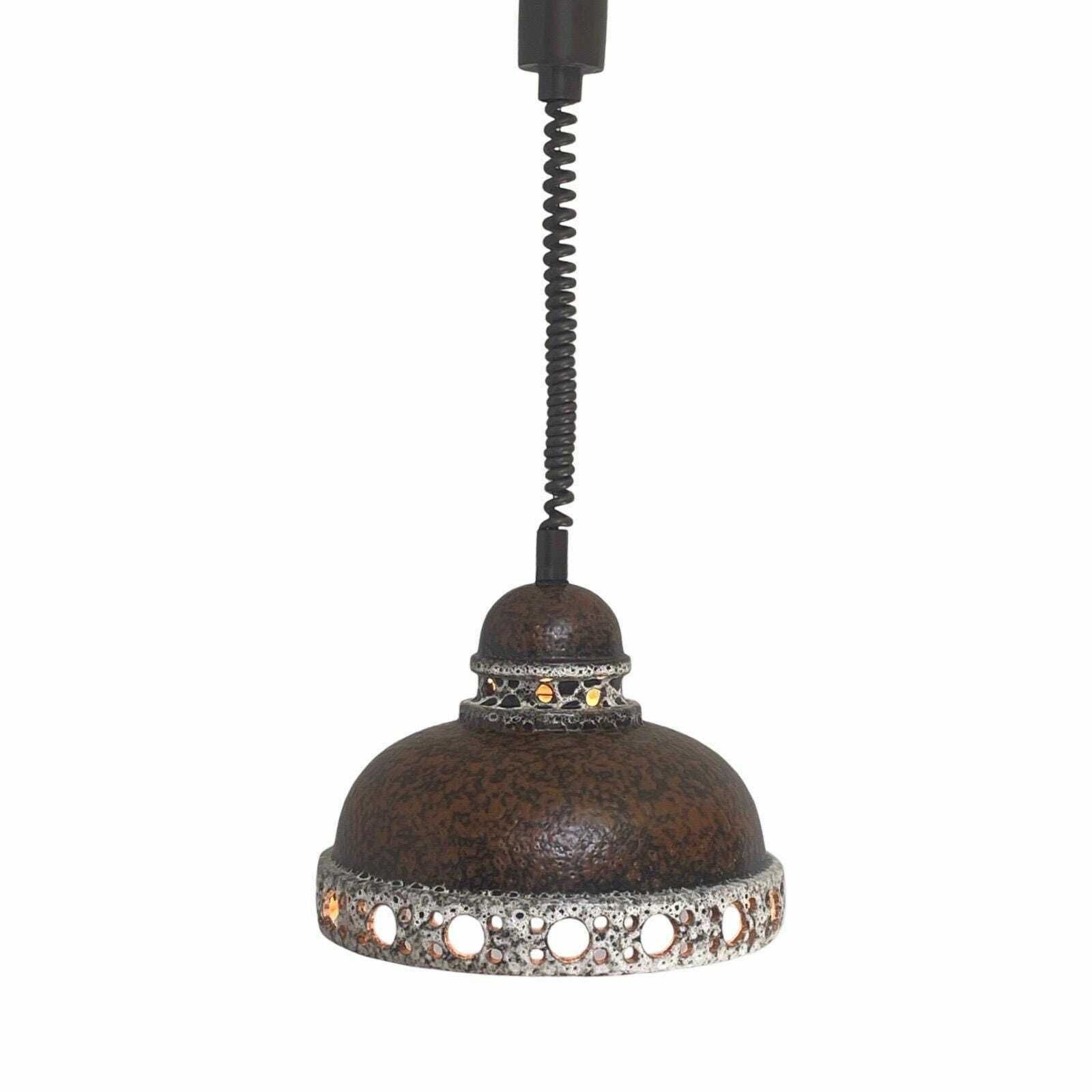 Fat Lava   Ufo Shaped Ceramic Hanging Pedant   Midcentury   Germany   Boho   Brown   Mounted On Extendable Power Cord   Multiple In Stock photo for sale