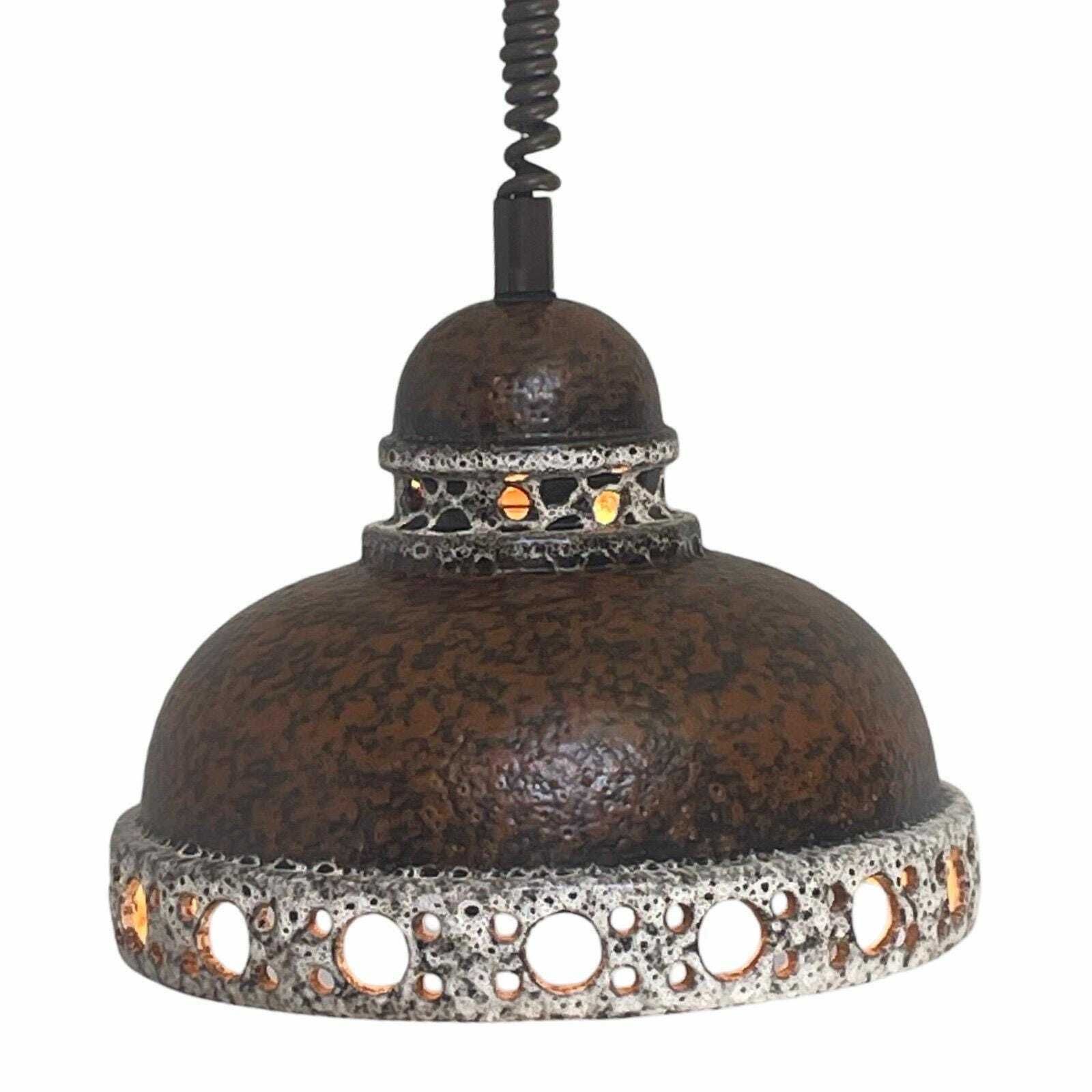 Fat Lava   Ufo Shaped Ceramic Hanging Pedant   Midcentury   Germany   Boho   Brown   Mounted On Extendable Power Cord   Multiple In Stock photo vinterior