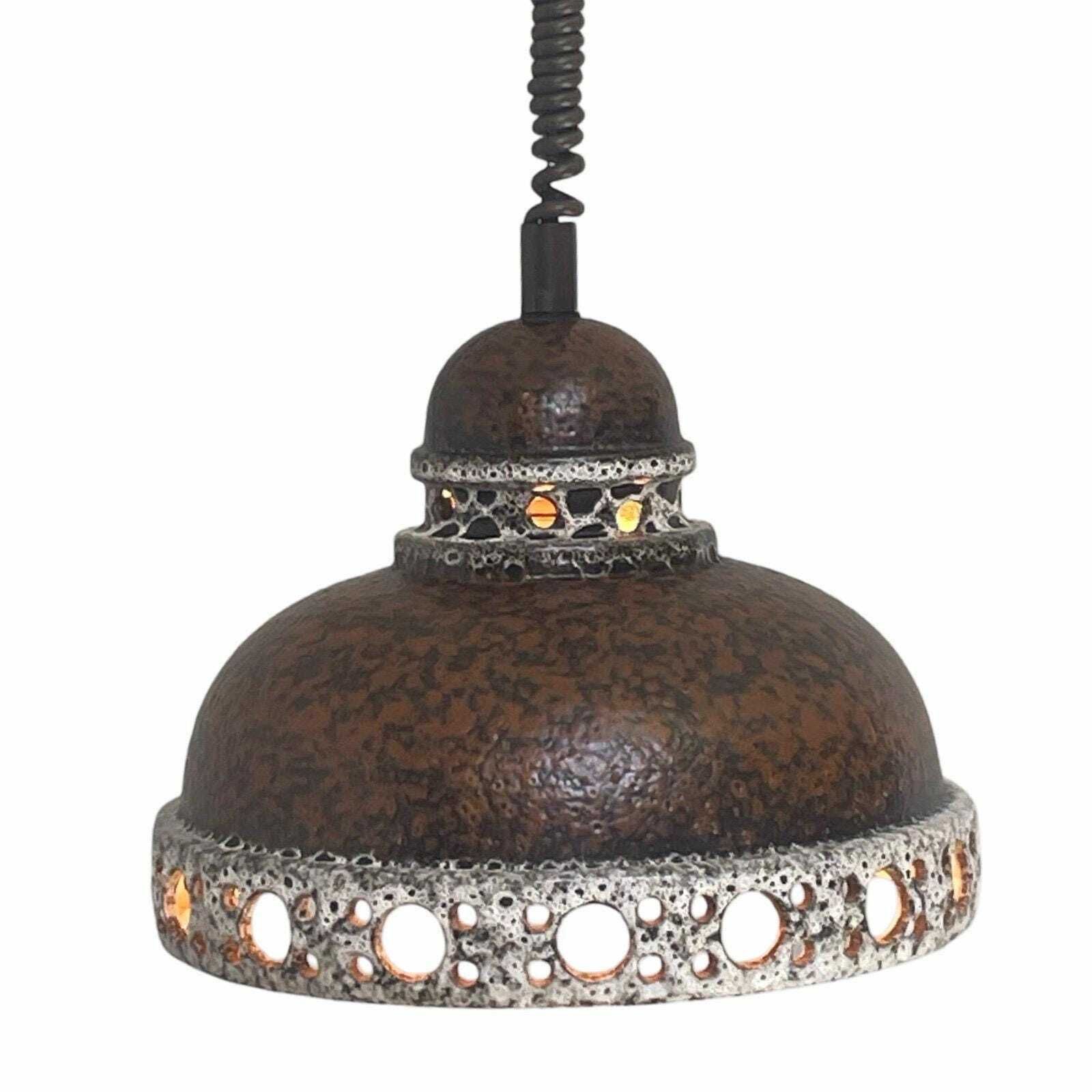 Fat Lava   Ufo Shaped Ceramic Hanging Pedant   Midcentury   Germany   Boho   Brown   Mounted On Extendable Power Cord   Multiple In Stock photo buy