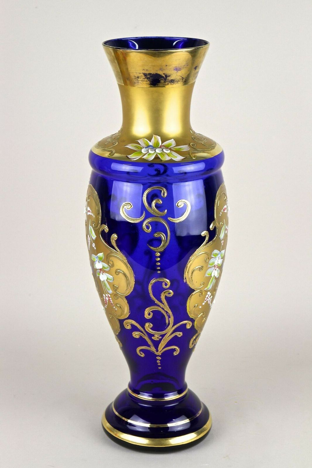 19th Century Cobalt Blue Gilt Glass Vase With Enamel Paintings, Cz Ca. 1890 photo Home Decor