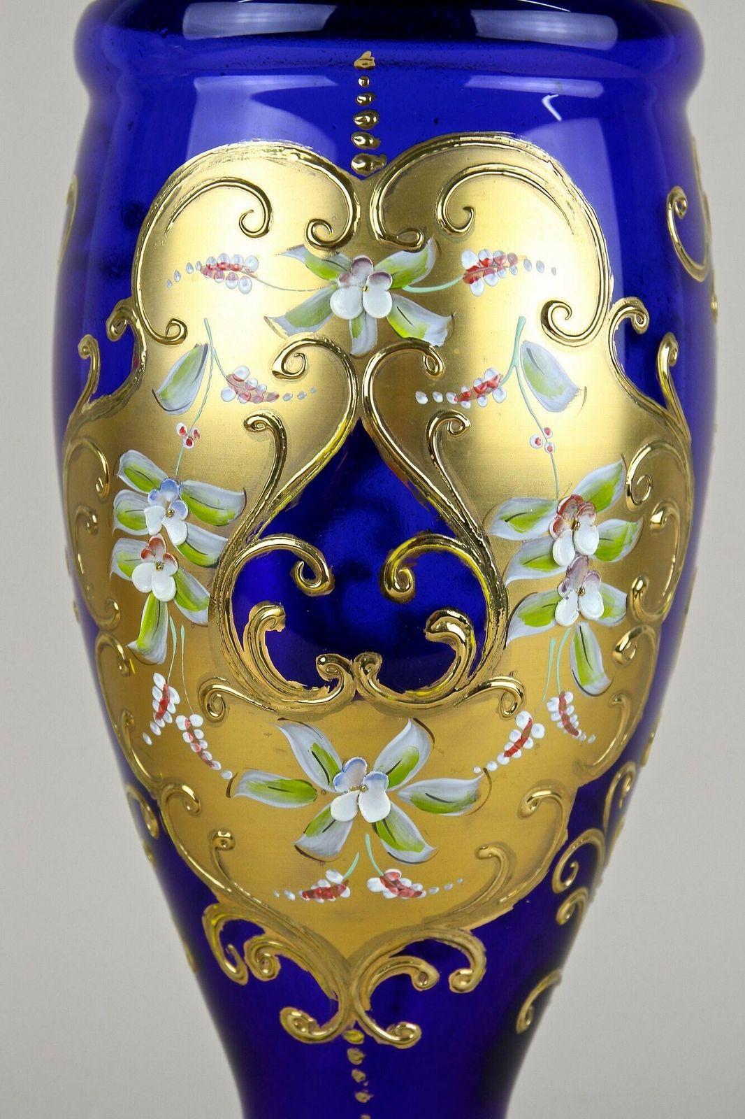 19th Century Cobalt Blue Gilt Glass Vase With Enamel Paintings, Cz Ca. 1890 photo vintage