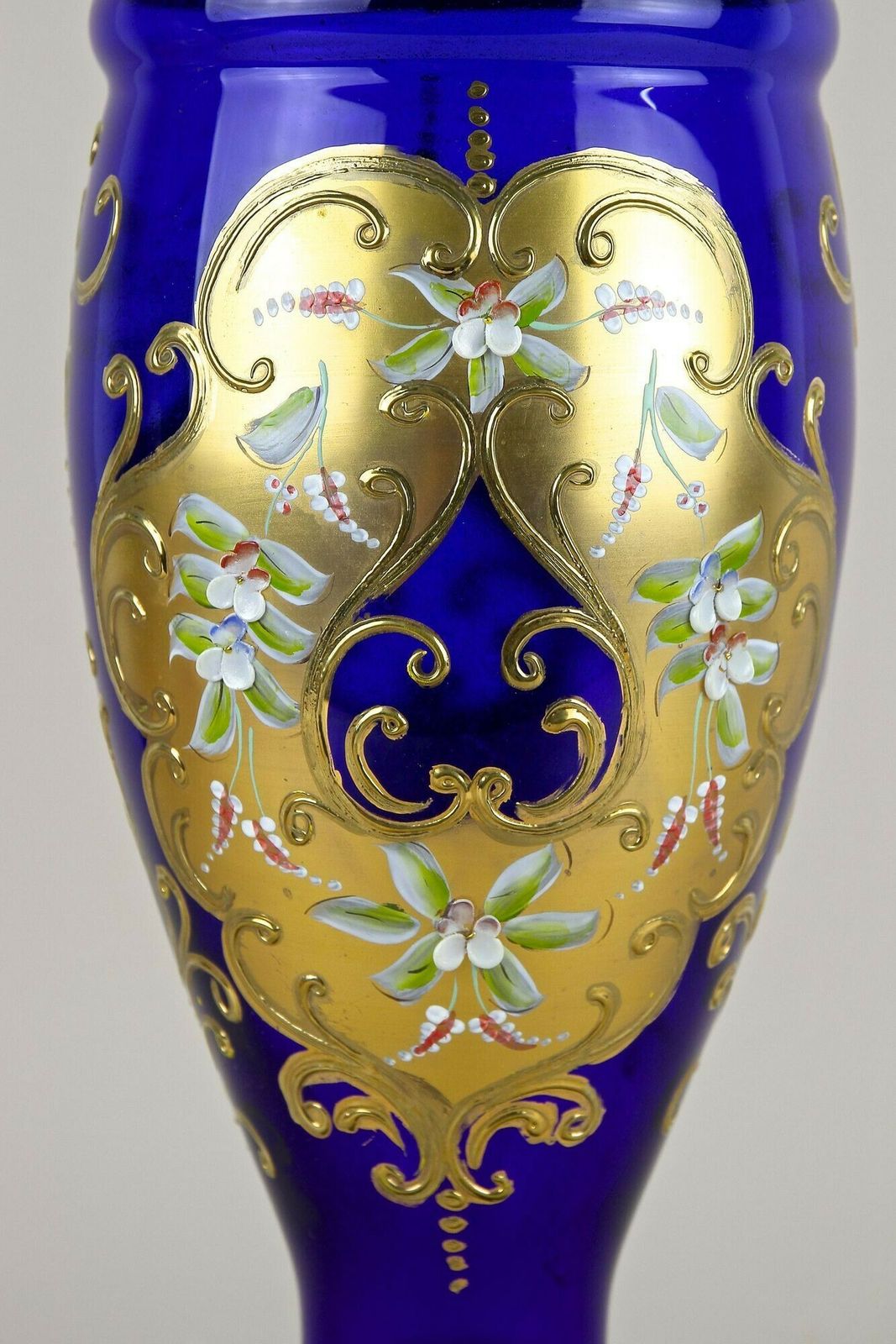 Home Decor 19th Century Cobalt Blue Gilt Glass Vase With Enamel Paintings, Cz Ca. 1890 photo