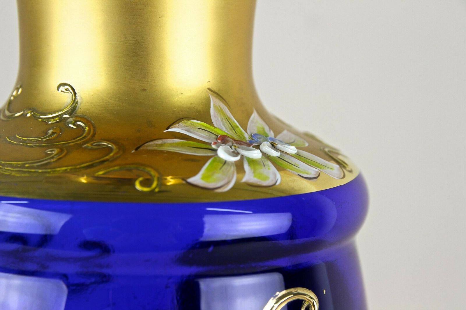 photo buy 19th Century Cobalt Blue Gilt Glass Vase With Enamel Paintings, Cz Ca. 1890