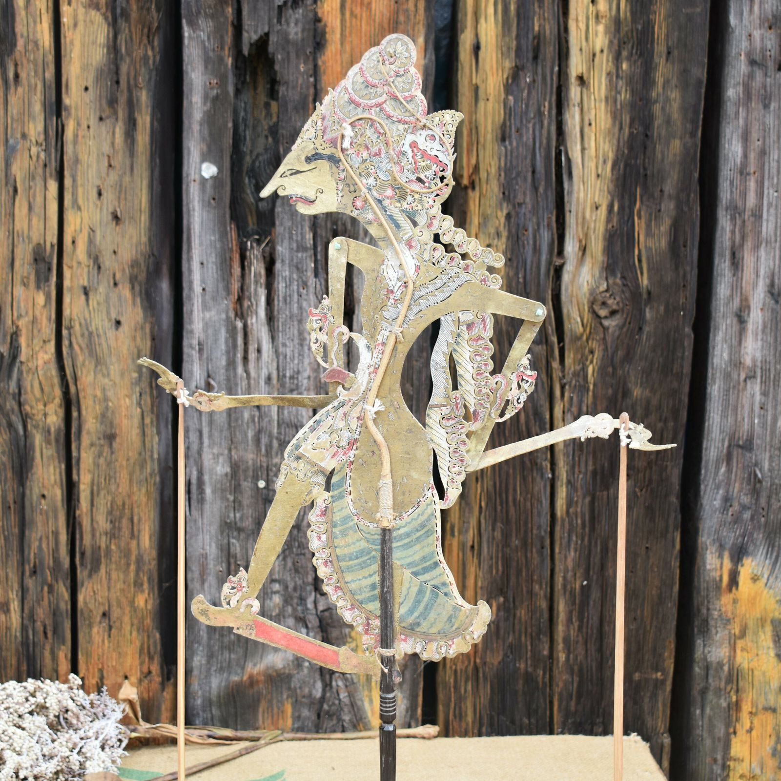 Antique Early 1900's Wayang Kulit Rama Indonesian Leather Shadow Puppet Stand photo furniture
