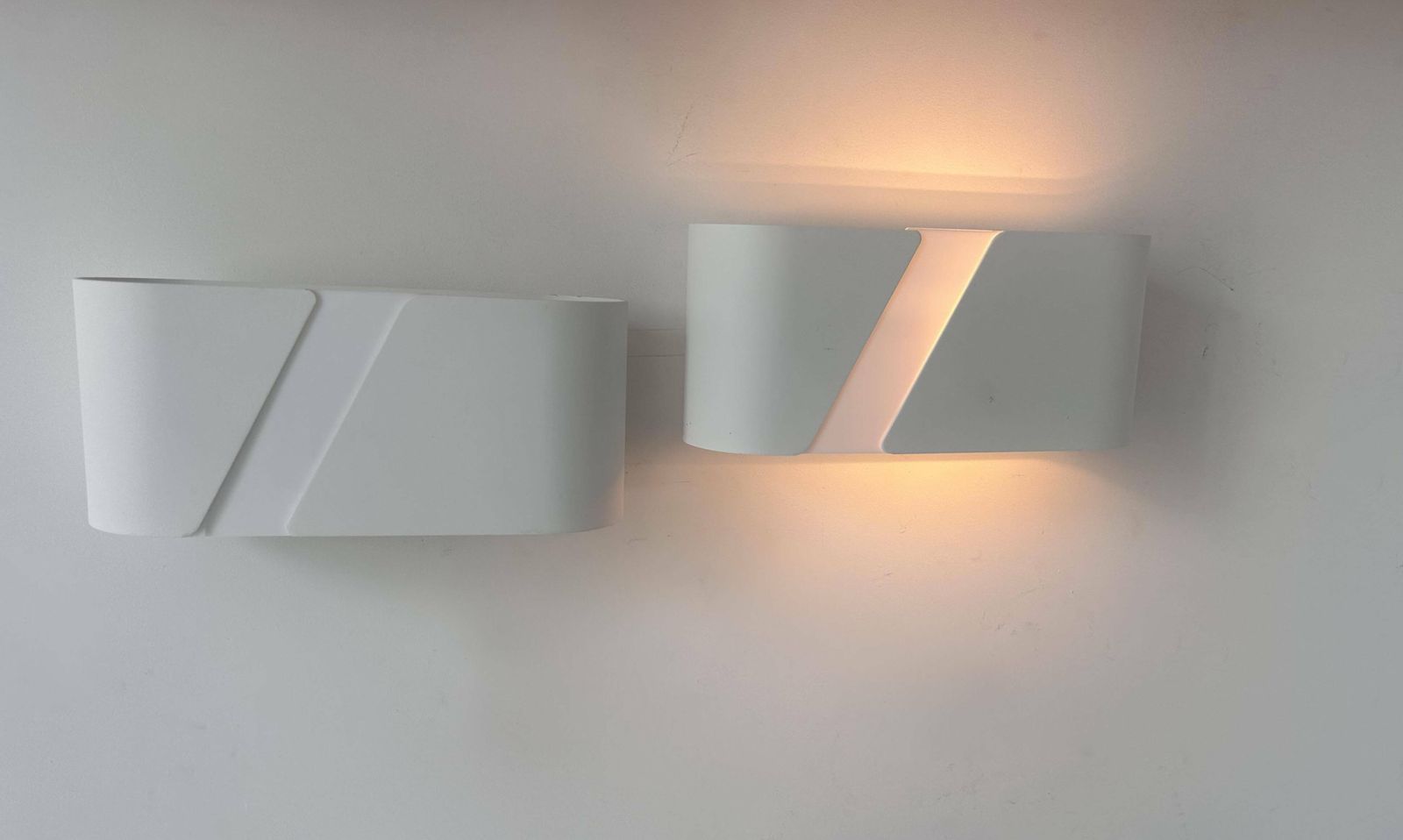 photo for sale Pair Of Matt White Metal And Perspex Wall Lights, Holland 1980