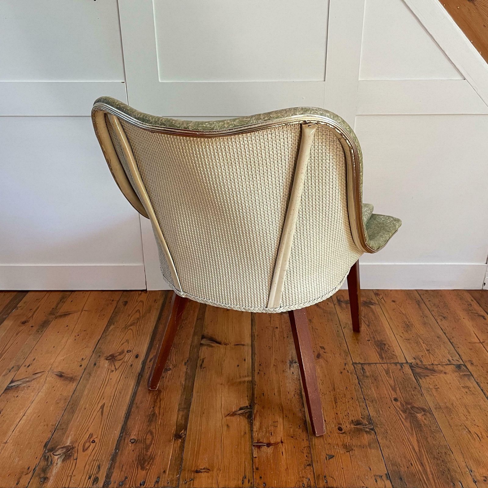 Antique Vintage Retro Wicker Back Chair Seat Wooden Wood Pattern Green Armchair Seat Wood Boho Dark Brown Dinning Room Accent Mid Century photo buy