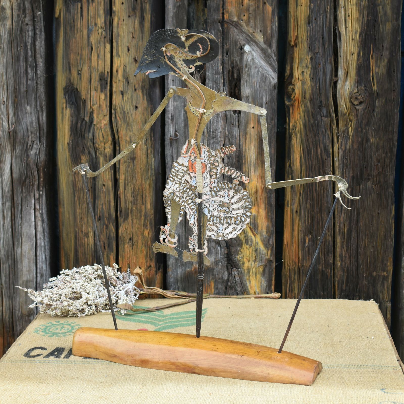 Antique Early 1900's Wayang Kulit Sita Indonesian Leather Shadow Puppet Stand photo Home Decor