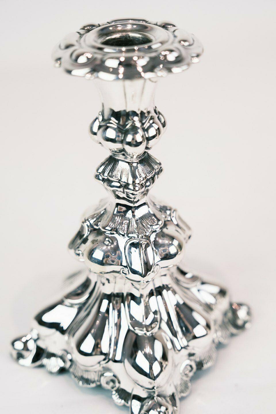 Set Of 2 Rococo Shaped Candlesticks In Real Silver 830 Sterling Silver From 1920s photo vinterior