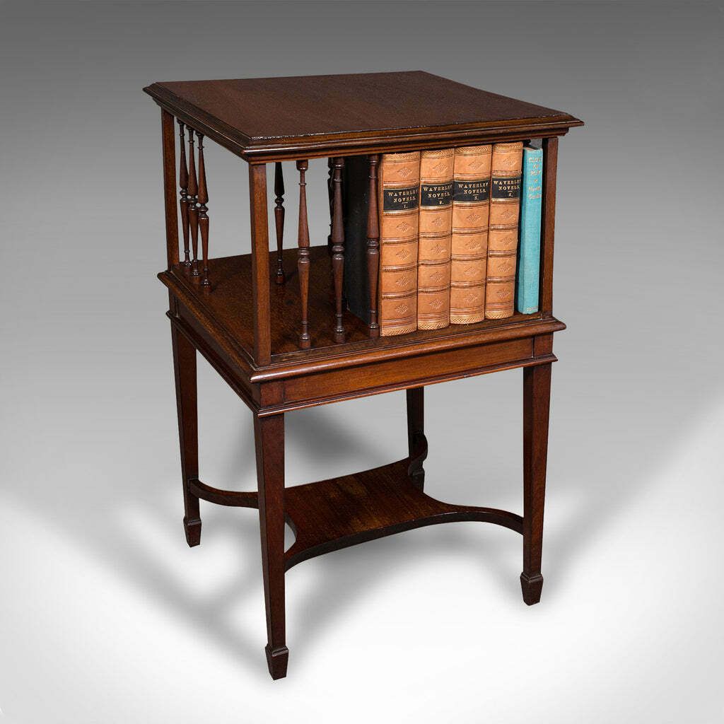 Antique Revolving Bookcase, English, Walnut, Rotating Novel Library, Edwardian photo furniture