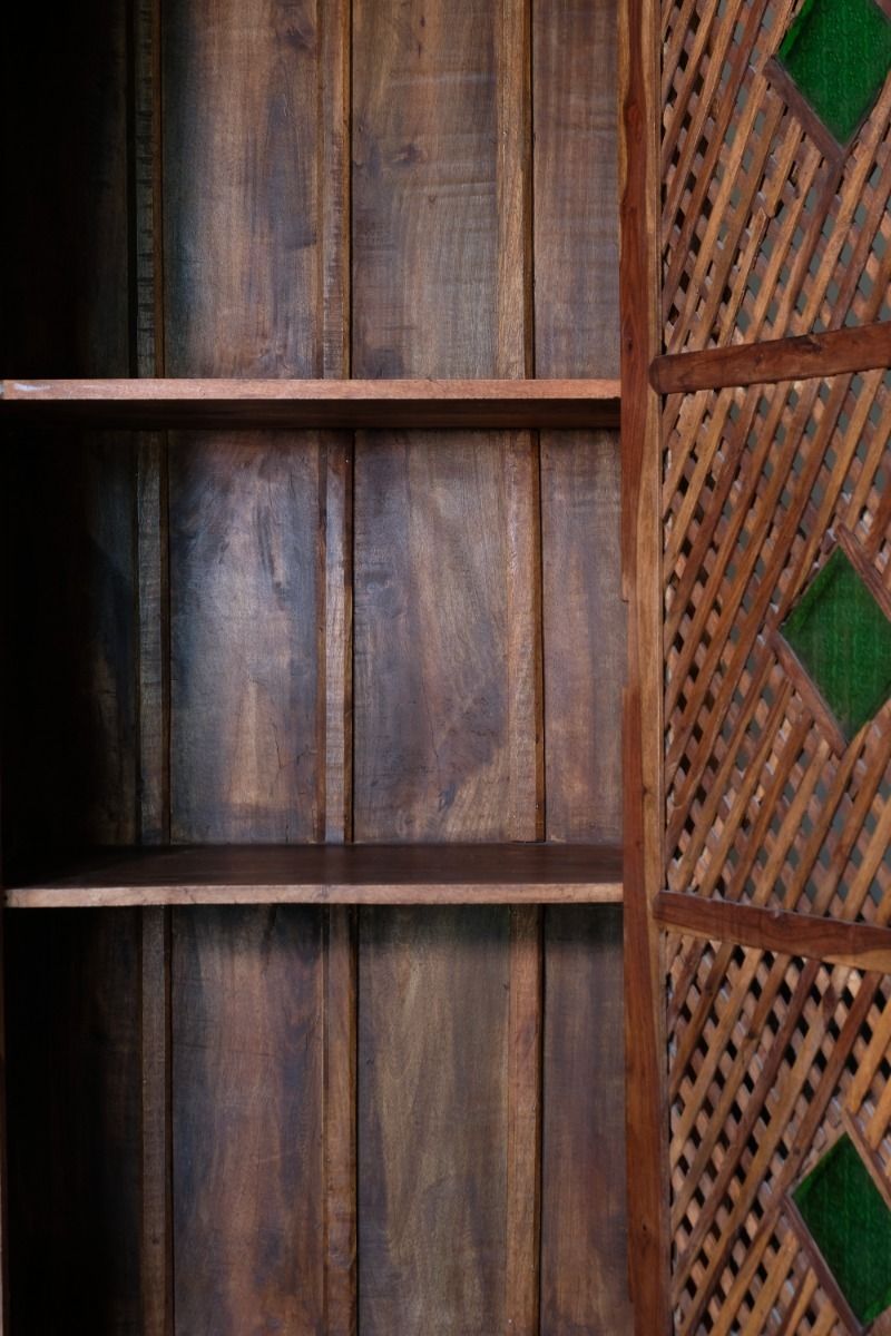 Linen Cupboard With Lattice Work & Green Glass photo for sale