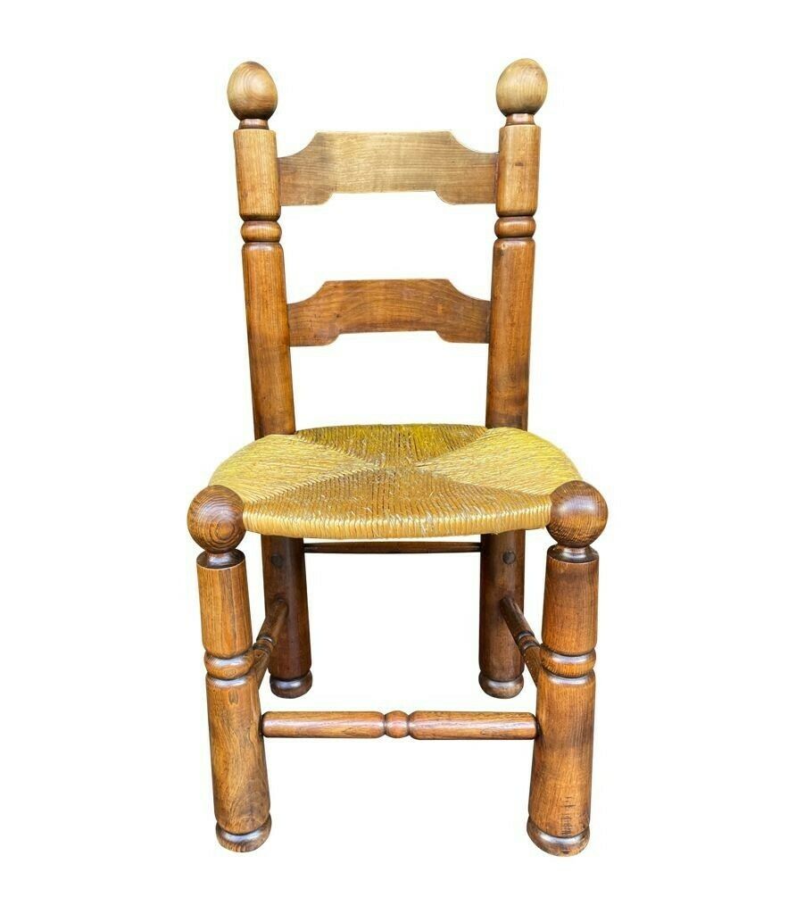 A Set Of Four 1940s Oak And Woven Rope Seat Chairs By Charles Dudouyt photo vintage
