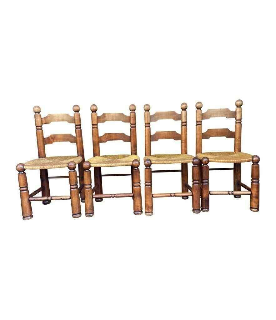 Furniture A Set Of Four 1940s Oak And Woven Rope Seat Chairs By Charles Dudouyt photo