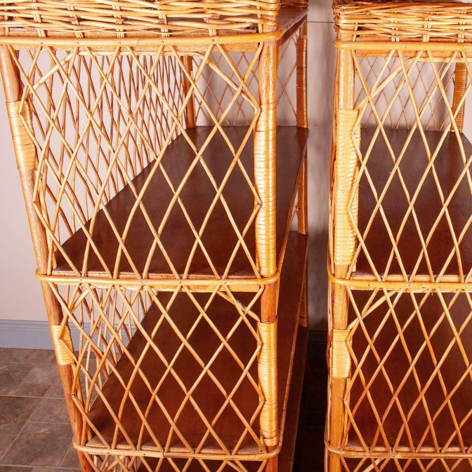 photo vinterior Stylish Pair Of Wicker Rattan Bookcase Shelving Units