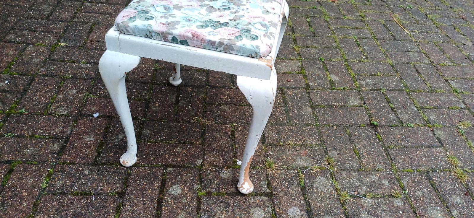 Vintage Retro Painted Shabby Chic Upholstered Stool Lift Out Seat White Flower Floral photo buy