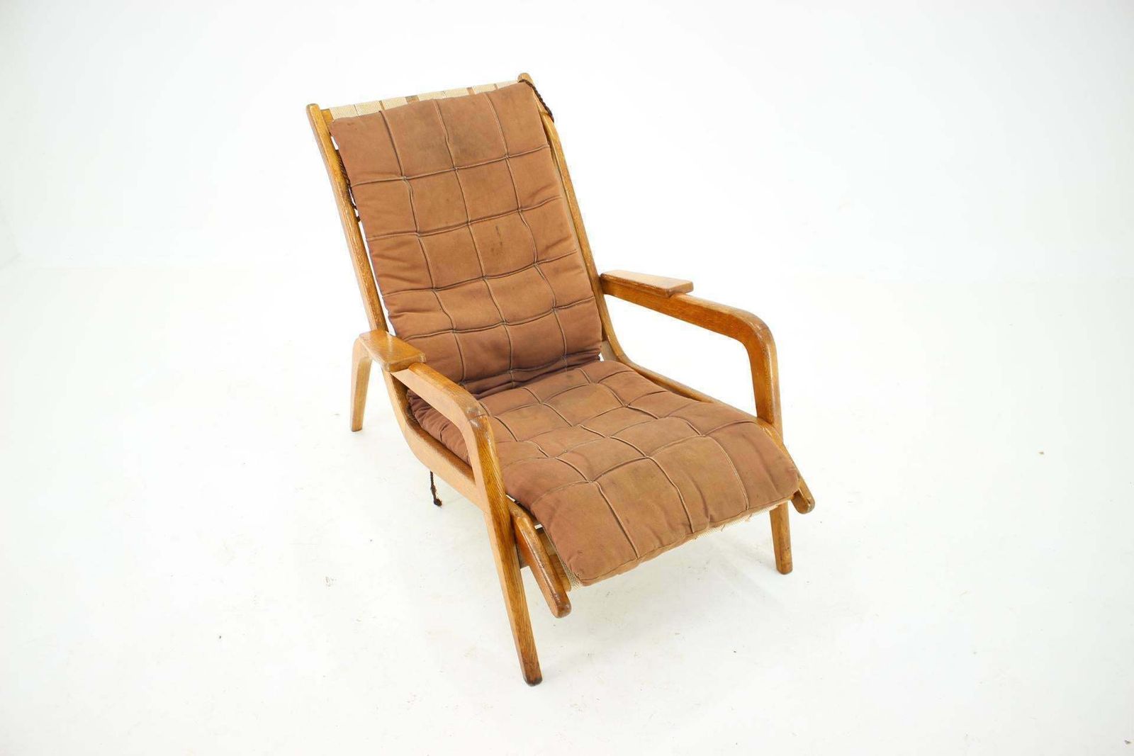 1960s Jan Vanek, Very Rare Relaxing Oak Armchair, Czechoslovakia photo vinterior