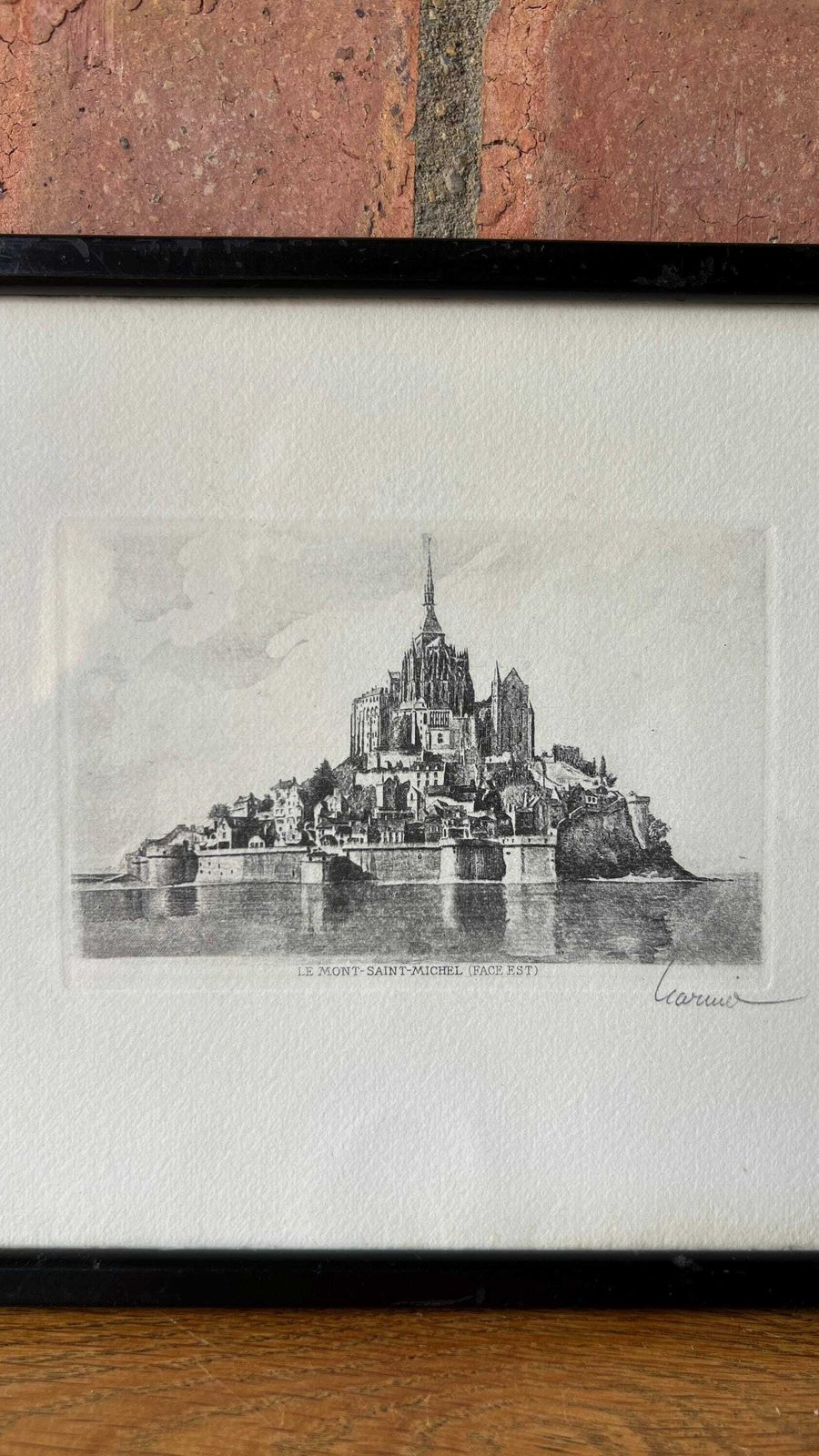 Highly Detailed Vintage Signed Etching Of Le Mont Saint Michel photo furniture