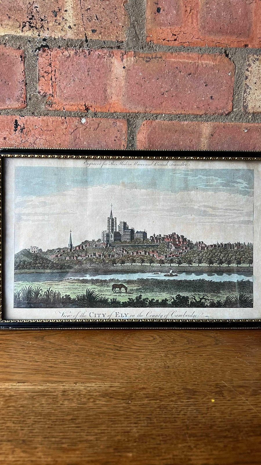 1700’s Antique Handcoloured Framed Engraving Picture Of The City Of Ely photo furniture