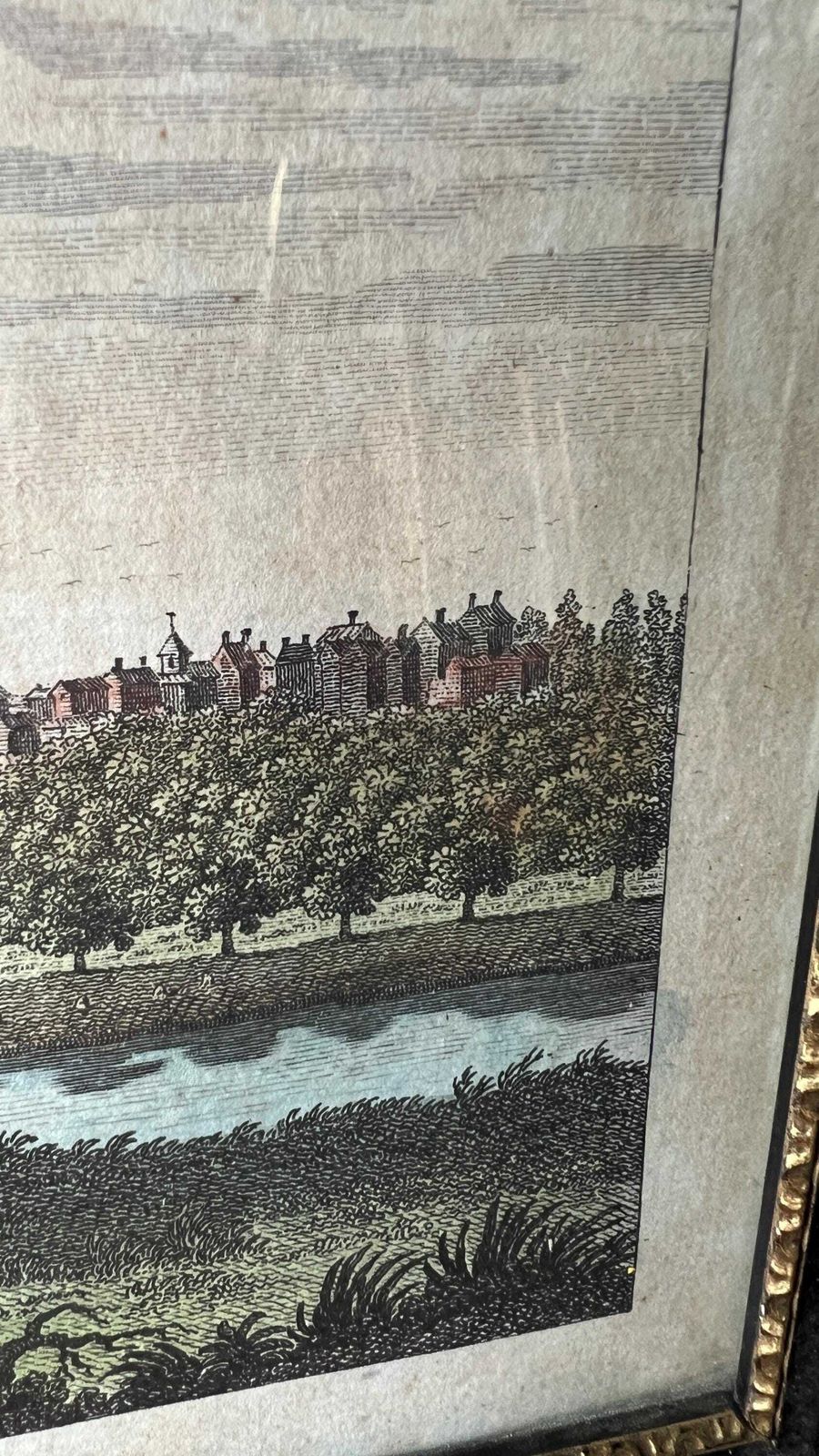 1700’s Antique Handcoloured Framed Engraving Picture Of The City Of Ely photo buy