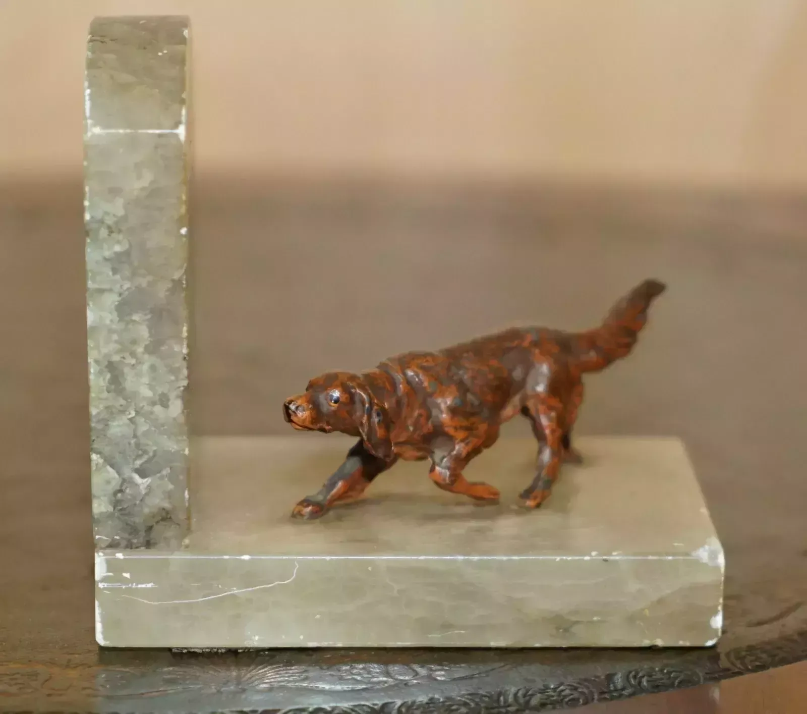 photo for sale Stunning Pair Of Antique Austrian Cold Painted Bronze Onyx Dog Hounds Bookends