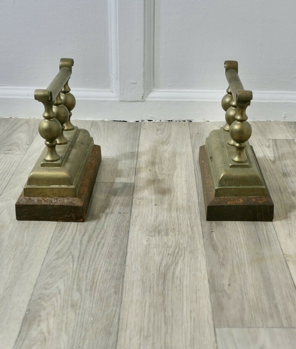 A Heavy And Attractive Pair Of Victorian Brass Andirons Or Fire Dogs photo for sale
